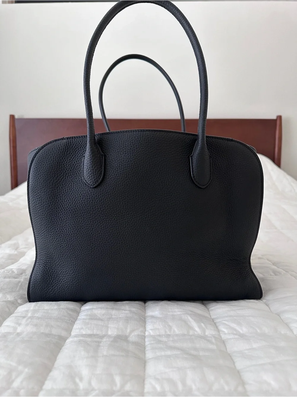 The Row Marlo 14 Black Pebbled Leather Tote